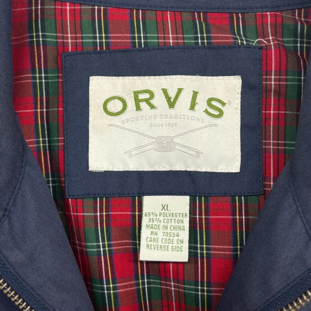 ORVIS Jacket Mens XL Harrington Bomber Tartan Plaid Lined Full Zip Blue VTG - Picture 5 of 12